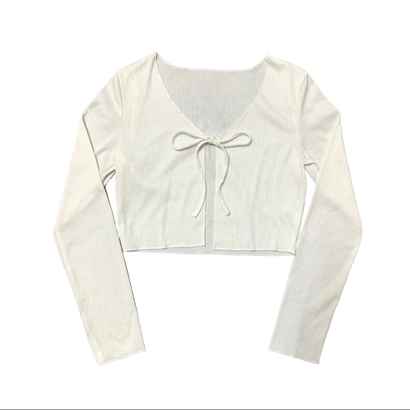 Crop Bow Tie front Cardigan - Picture 4 of 5